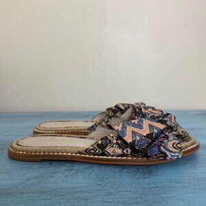 Caslon Flat Sandals Blue Bow Floral Print Boho Spring/Summer Sz 6.5